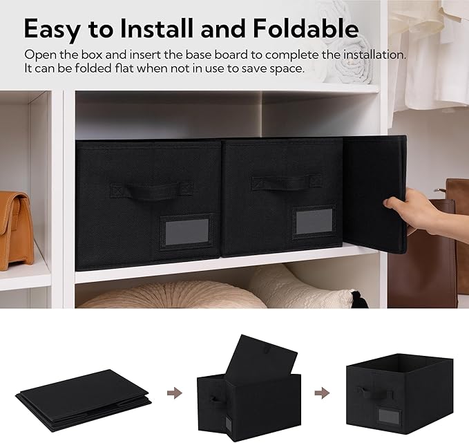 GRANNY SAYS Storage Bins, Storage Baskets for Shelves, Fabric Storage Bins for Clothes, Closet Organization Bin, Collapsible Storage Bin with Handles, Decorative Storage Box, Black, Large, 3-Pack