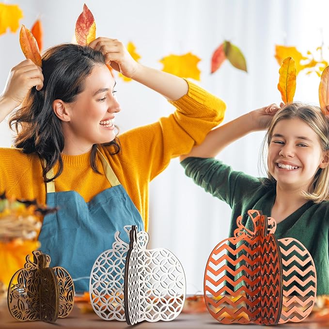 Soaoo 12 Pcs Fall Wooden Table Signs Pumpkin Wood Decoration Thanksgiving Tiered Tray Decor Thanksgiving Table Centerpieces Block Sign Farmhouse Decorations for Home Party