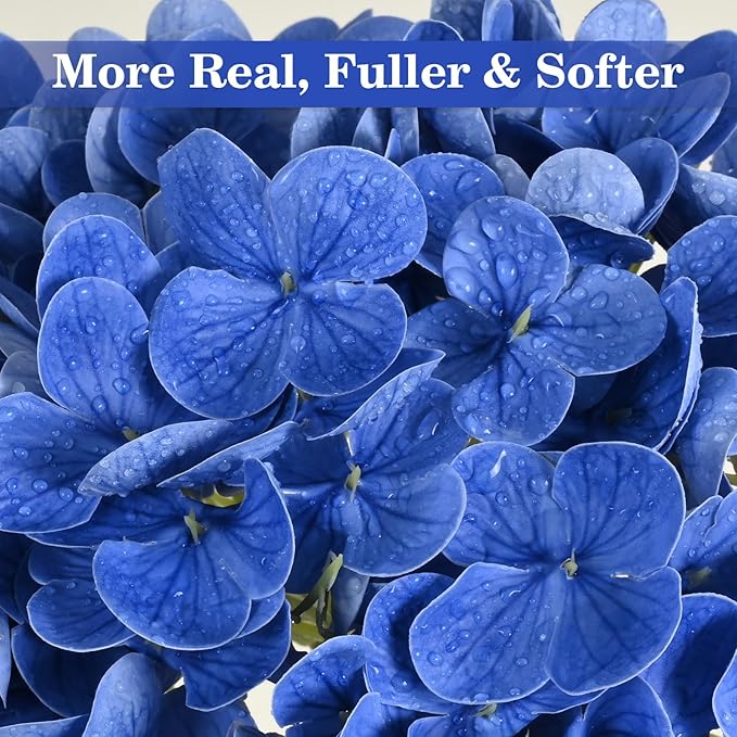 Artflower 4Pcs Real Touch Hydrangea Artificial Flowers, 22.5'' Dark Blue Full Latex Faux Hydrangea Flowers for Home Floral Arrangements Wedding Bouquets Kitchen Table Centerpiece Decorations