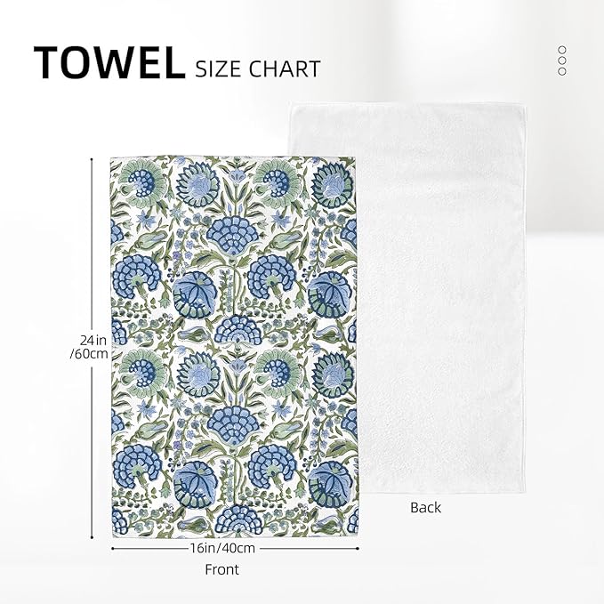 Sage Green Blue Boho Kitchen Towels 16x24 Inch Vintage Floral Decor Dish Towels Flower Spring Summer Seasonal Decoration Hand Towel Absorbent Dish Cloths for Home Kitchen Dining Set of 2