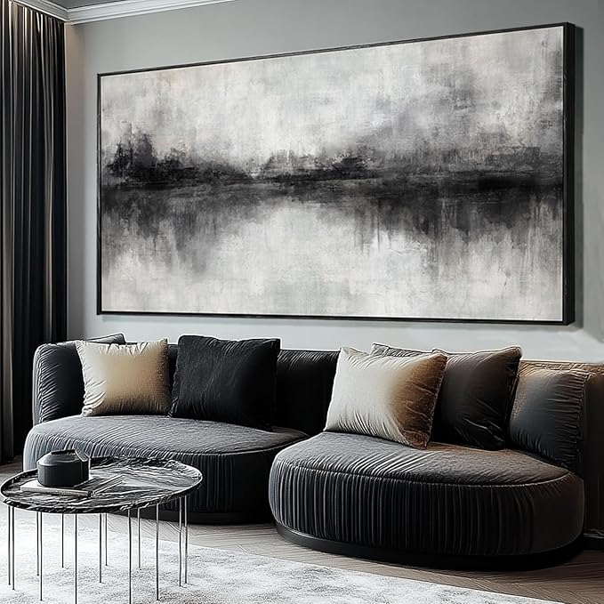 Black Art Wall Decor for Office Framed Abstract Canvas Prints 24"x48" Wall Art Dining Room Modern Bedroom Pictures Wall Decor