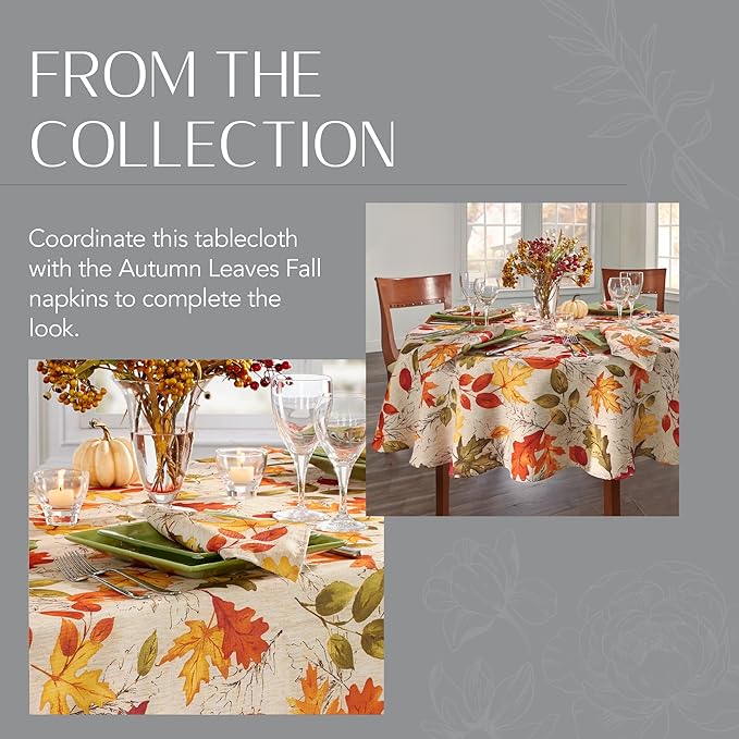 Elrene Home Fashions Autumn Leaves Fall Printed Wrinkle Resistant Tablecloth, Holiday Table Cover for Formal or Everyday Use, 52"x70" Oblong/Rectangle
