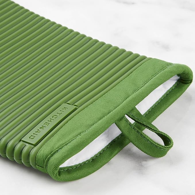 KITCHENAID Ribbed Soft Silicone Oven Mitt 2-Pack Set, 7.5"x13", Matcha