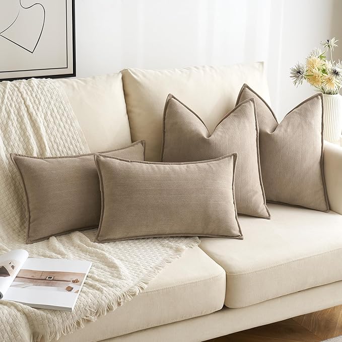 MIULEE Pack of 2 Khaki Decorative Pillow Covers 20x20 Inch Soft Chenille Luxurious Couch Throw Pillows Farmhouse Cushion Covers with Elegant Design for Sofa Bedroom Living Room Home Decor