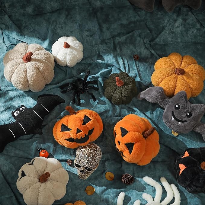 YRXRUS Halloween Pumpkin Pillows, Blue Pumpkin Shaped Throw Pillows Gifts, Fall Room Decoration, Small Cute Halloween Pillow, Teddy Fleece Small Cute 4x7 Inches Pillow for Natural Decor
