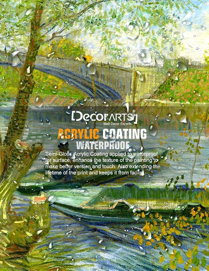 DECORARTS - Fishermen And Boats From The Pont De Clichy, Vincent Van Gogh Art Reproduction. Giclee Canvas Prints Wall Art for Home Decor 20x16