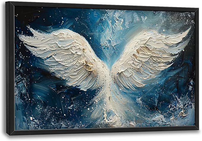 Angel Wings Large Wall Art for Living Room Framed, Angel Wall Decor Pictures, Christian Holy White Wing Canvas Print Painting, Aesthetic Artwork Bedroom Office Home Decor 36"x24"