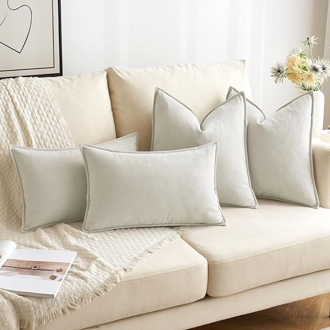 MIULEE Pack of 2 Cream White Decorative Pillow Covers 16x16 Inch Soft Chenille Luxurious Couch Throw Pillows Farmhouse Cushion Covers with Elegant Design for Sofa Bedroom Living Room Home Decor