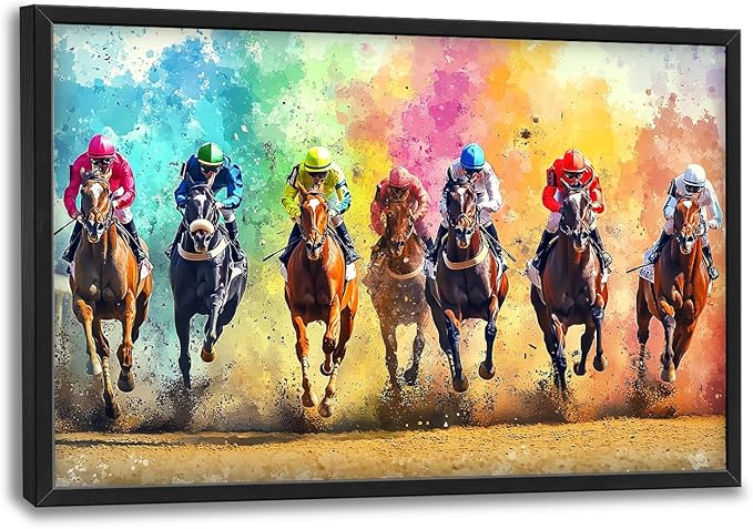 Framed Large Wall Art for Living Room, Horse Racing Canvas Wall Decor, Large Horse Picture Framed Painting, Modern Artwork for Bedroom Office 36L'' × 24W''