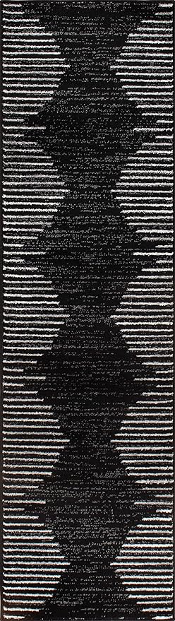 Rugshop Bohemian Stripe Stain Resistant High Traffic Living Room Kitchen Bedroom Dining Home Office Runner Rug 2'7" x 8' Black