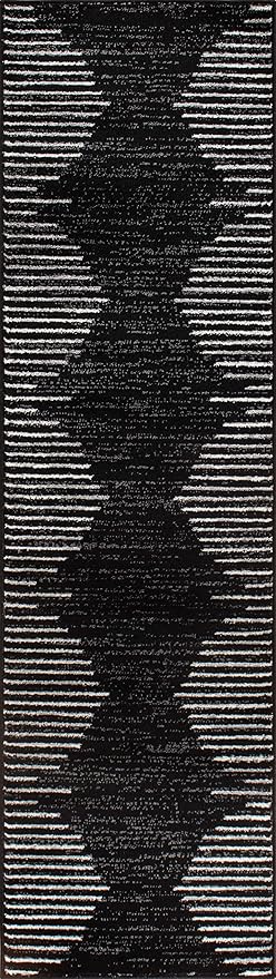 Rugshop Bohemian Stripe Stain Resistant High Traffic Living Room Kitchen Bedroom Dining Home Office Runner Rug 2'7" x 6' Black