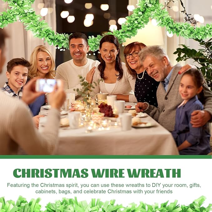 Dingion 59 Feet Christmas Tinsel Garland Metallic Twist Ornaments Hanging Glitter Xmas Garland for Christmas Tree Indoor Outdoor Decoration Party Supplies(Green)