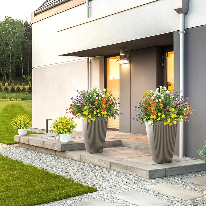 20 Bundles Outdoor Artificial Fake Flowers UV Resistant Boxwood Faux Plastic Plants for Hanging Garden Porch Window Box Outside Decoration(Mix)