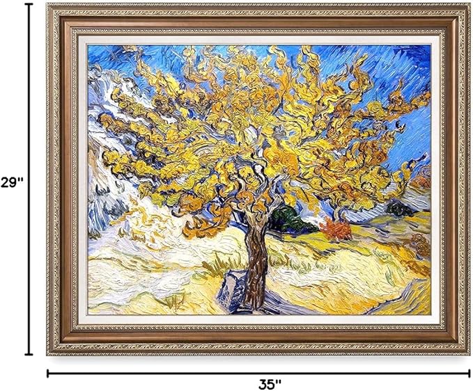 DECORARTS - The Mulberry Tree, Vincent Van Gogh Art Reproduction. Acid Free Cotton Canvas Giclee Print w/Bronze Frame&Mat for Wall Decor.