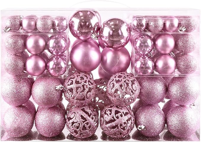 Valentine's Day Balls Christmas Tree Ornaments, Shatterproof Christmas Decorations Set with Reusable Hand-held Gift Package for Holiday Xmas Tree Valentine's Day Decor (100, Rose)