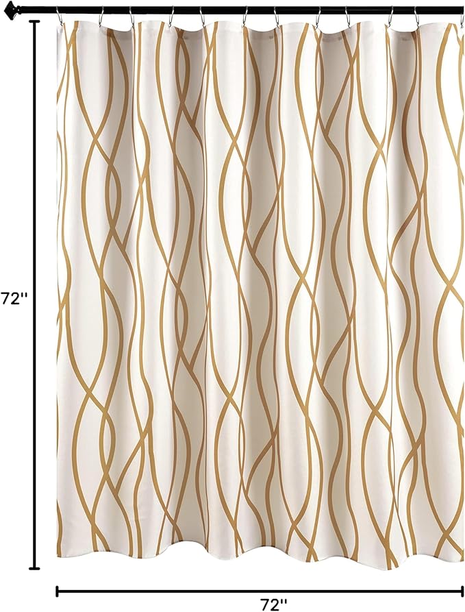Biscaynebay Extra Long Textured Fabric Shower Curtain 72 Inch by 72 Inch, Gold Printed Striped Linen Modern Hotel Luxury Quality Cloth Bathroom Curtains Machine Washable