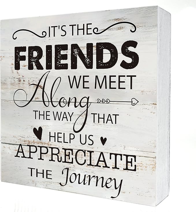 Kinship Wooden Box Sign Desk Decor Rustic Wood Block Plaque Box Sign for Home Living Room Shelf Table Decoration (5 X 5 Inch) (FRIENDS)