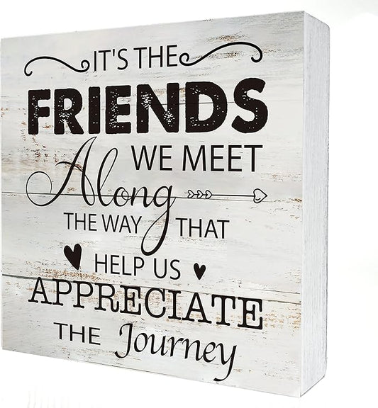 Kinship Wooden Box Sign Desk Decor Rustic Wood Block Plaque Box Sign for Home Living Room Shelf Table Decoration (5 X 5 Inch) (FRIENDS)