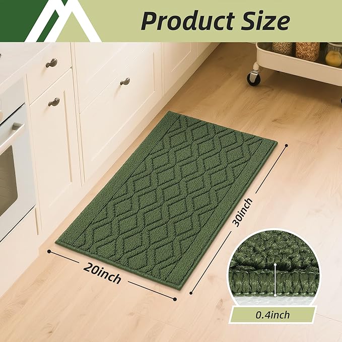 COSY HOMEER-Kitchen-Rugs-and-Mats 20"x30" Non Slip Kitchen Mats for Floor Absorbent Kitchen Rug Washable Kitchen Standing Floor Mat for Sink Mat,Throw Rug,Entry,Laundry,Green