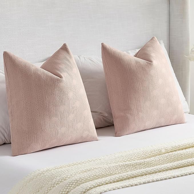 FUTEI Pink Chenille Decorative Throw Pillow Covers 26x26 Inch Set of 2,Soft Cozy Striped Geometric Patterns Euro Pillow Sham,Modern Home Decor for Couch Bed Living Room