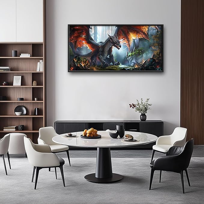 Dragon Large Framed Wall Art Oversized Western Fire Dragon Pictures Wall Decor Cool Animal Canvas Print Painting Aesthetic Modern Artwork for Living Room Bedroom Office Bathroom Home Decor 60L x30W