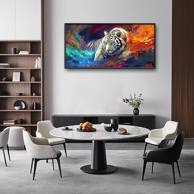 Quorin White Tiger Large Wall Art Abstract Colorful Tiger Animal Pictures Wall Decor Canvas Print Painting Artwork for Bathroom Living Room Bedroom 60L x 30W