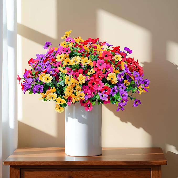 LADADA Artificial Flowers for Outdoor Indoor Garden Home Decoration， UV Resistant Realistic for Outside Porch Home Patio Garden Decoration (8 Bundles Mix)