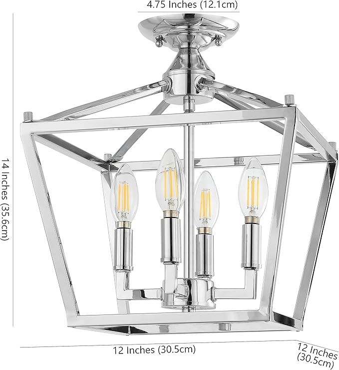JONATHAN Y JYL7610C Plains Mini Lantern 12" 4-Light Iron Modern Farmhouse LED Flush Mount, Rustic, Industrial, Dimmable, 2700K Cozy Warm Light Kitchen, Hallway, Bathroom, Stairwell, Chrome