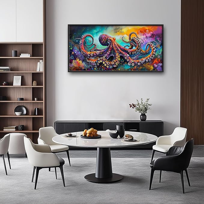 Quorin Octopus Large Wall Art Abstract Colorful Octopus Pictures Sea Ocean Animal Wall Decor Canvas Print Painting Artwork for Bathroom Living Room Bedroom 60L x 30W