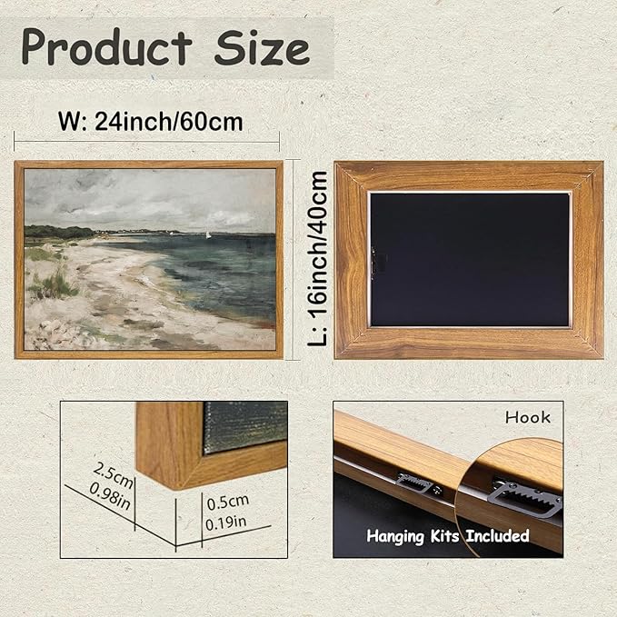 KBKBART Vintage Wall Art, Retro Coastal Seaside Beach House Framed Canvas Art Prints Painting Farmhouse Decor, Rustic Impressionism Scenic Landscape Wall Decor for Bathroom, Bedroom Living Room,