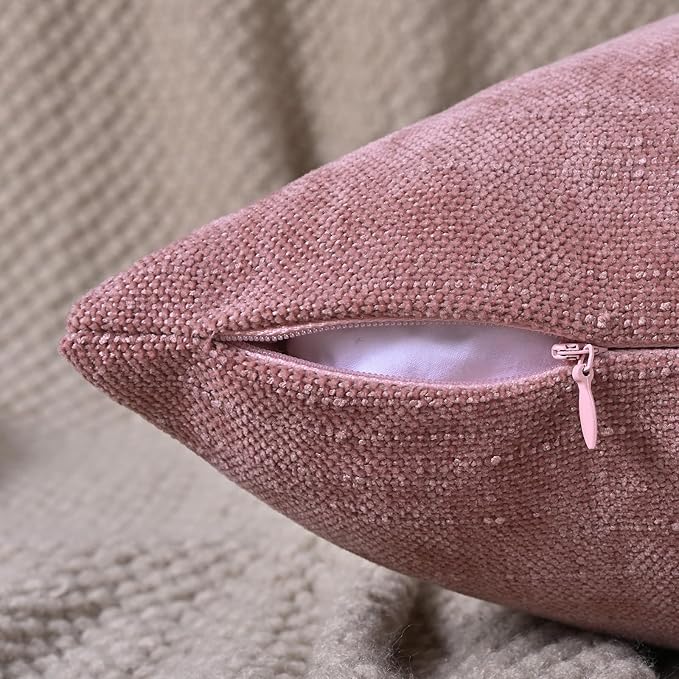 Set of 4 Soft Textured Decorative Throw Pillow Covers 24x24 Inch Cozy Farmhouse Cushion Cover Square Accent Pillow Cases for Bed Couch Sofa Living Room, White Beige Pink