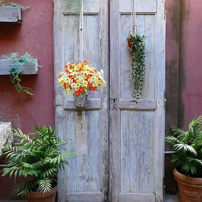 Uieke Artificial Fake Flowers, 6 Bundles Daisy Mums Flowers Outdoor UV Resistant No Fade Greenery Shrubs Plastic Flowers Indoor Outside Hanging Planter Home Wedding Office DIY Garden Porch Décor