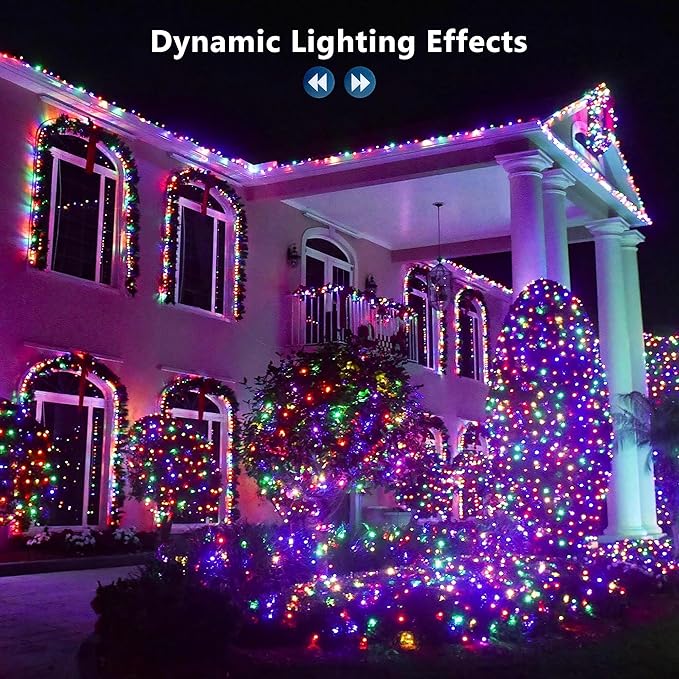 Brizled Christmas String Lights, 33ft 100 LED Color Changing Christmas Lights with Remote, RGB Christmas Tree Light Dimmable Music Plugin Mini Xmas Light Outdoor for Xmas Party Home