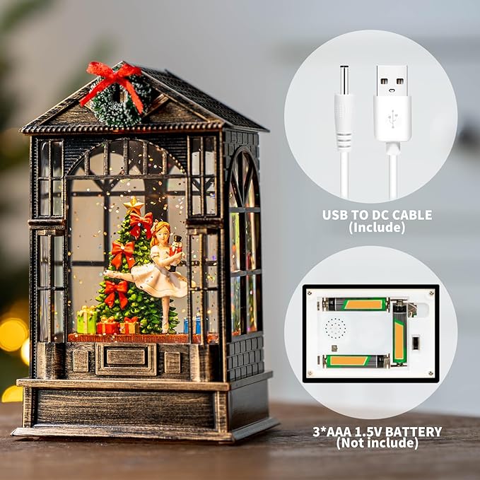 Christmas Snow Globe, Lighted Christmas Tree Clara &Nutcracker Scene, Musical Snow Water Lantern Swirling Glittering Holiday Decoration and Gift for Family Children or Friends