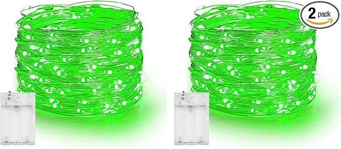 Dazzle Bright Fairy Lights Battery Operated, 2 Pack Total 40FT 120LED Silver Wire Waterproof String Lights, Christmas St. Patrick's Day Decorations for Indoor Outdoor Bedroom Yard Decor, Green