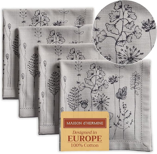 Maison d' Hermine Cloth Napkins Set of 4 100% Cotton Everyday Reusable Square Napkins Cloth Washable, Dinner, Party, Wedding, Restaurant, Spring/Summer (Flore, 20" x 20")