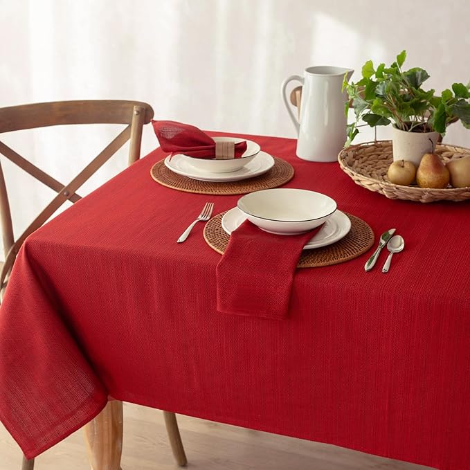 Benson Mills Cameron Textured Fabric Table Cloth, for Everyday, Parties, Holiday, Winter, and Christmas Tablecloth (60" x 120" Rectangular, Millennium Red)