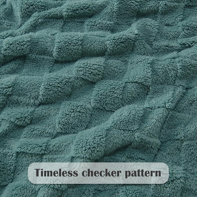 NEWCOSPLAY Super Soft Twin Blanket Light Teal Premium Silky Flannel Fleece 3D Checkered Lightweight Bed Blanket All Season Use (Light Teal Checkered, Twin(60"x80"))