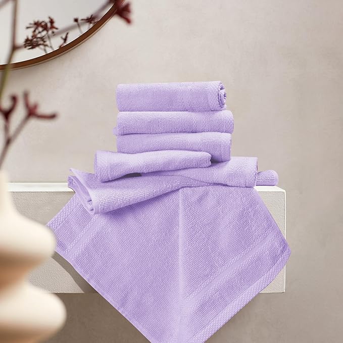 GLAMBURG Ultra Soft 12-Piece Washcloths Set 13x13-100% Ringspun Cotton - Durable & Highly Absorbent Face Towels - Ideal for use in Bathroom, Kitchen, Gym, Spa & General Cleaning - Purple