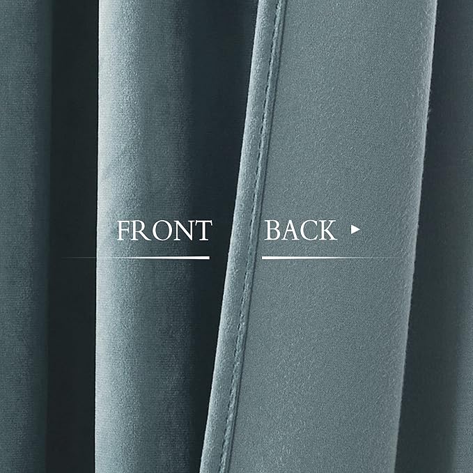 StangH Stone Blue Velvet Drapes - Room Darkening Window Curtains for Living Dining Room Nursery Kids Home Decor Thermal Insulated Back Tab Curtain Panels, W52 x L120, 2 Panels