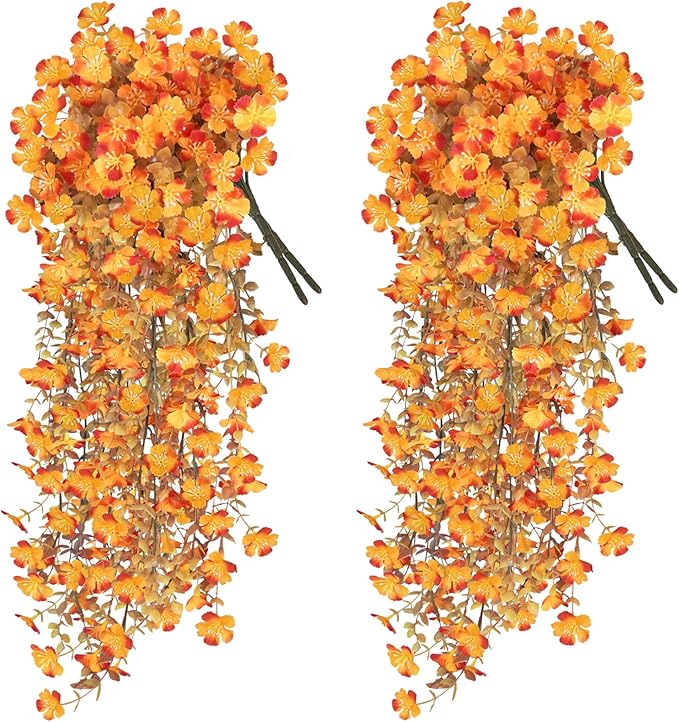 Agusbagli 8 Pcs Fake Hanging Fall Flowers for Outdoors UV Resistant Artificial Hanging Fall Eucalyptus Plants Faux Fall Flowers Decorations for Home Planter Porch Patio Garden Yard Window Fall Decor