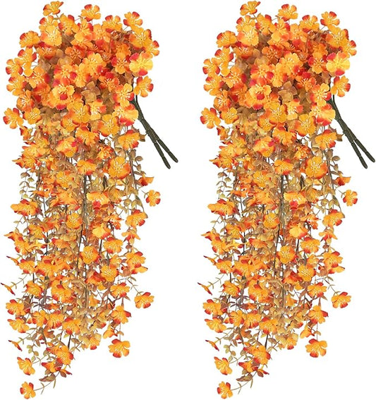 Agusbagli 8 Pcs Fake Hanging Fall Flowers for Outdoors UV Resistant Artificial Hanging Fall Eucalyptus Plants Faux Fall Flowers Decorations for Home Planter Porch Patio Garden Yard Window Fall Decor