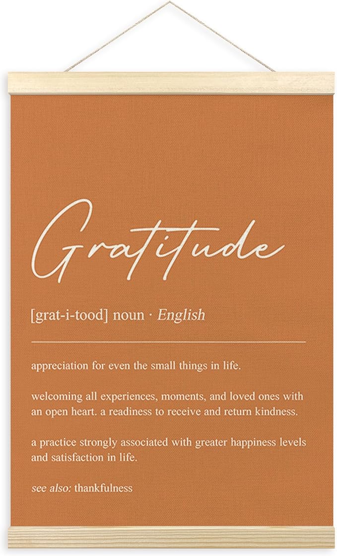 TLESKE Orange Gratitude Definition Thanksgiving Poster Hanger Frame, Fall Autumn Decorations Hanging Wall Art Room Decor Framed for Living Room Bedroom, Appreciation Thanks Prints Pictures, 12x16