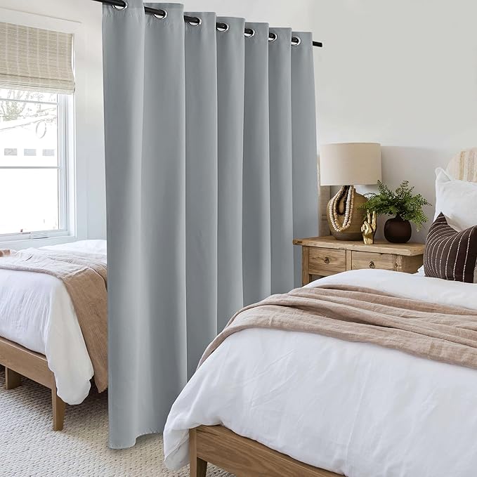Beauoop 100% Blackout Curtains 84 Inches Long for Patio Sliding Door Grey Solid Extra Wide Room Darkening Thermal Insulated Room Divider Soundproof Grommet Window Treatment Drapes,100x84 Set of 1