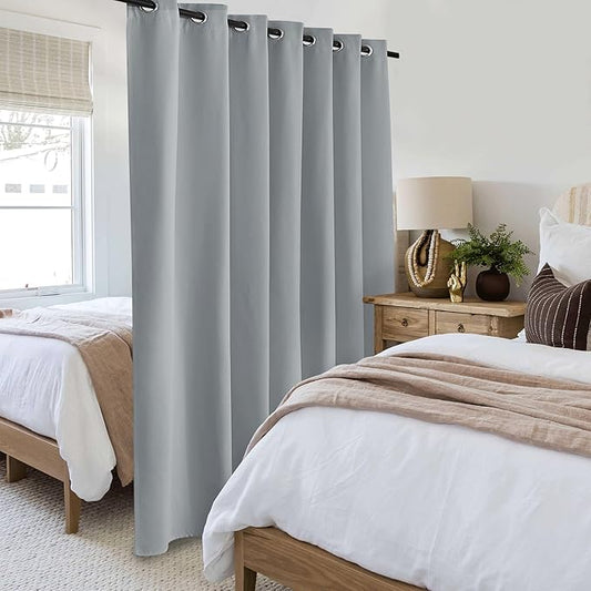Beauoop 100% Blackout Curtains 96 Inches Long for Patio Sliding Door Grey Solid Extra Wide Room Darkening Thermal Insulated Room Divider Soundproof Grommet Window Treatment Drapes,100x96 Set of 1
