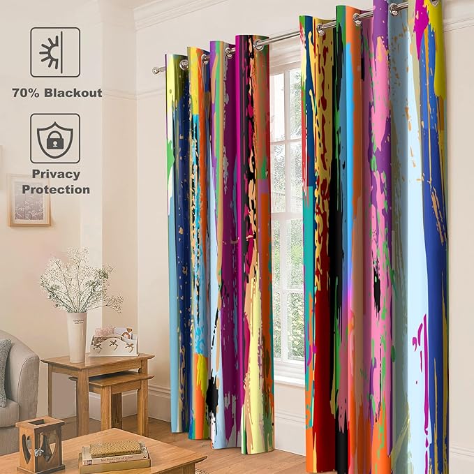 Jekeno Abstract Blackout Curtains Colorful Rainbow Design Multicolored Tainted Pattern Home Bedroom Living Room Hippie Decor Grommet Window Drapes 2 Panel Set, 52"x84"