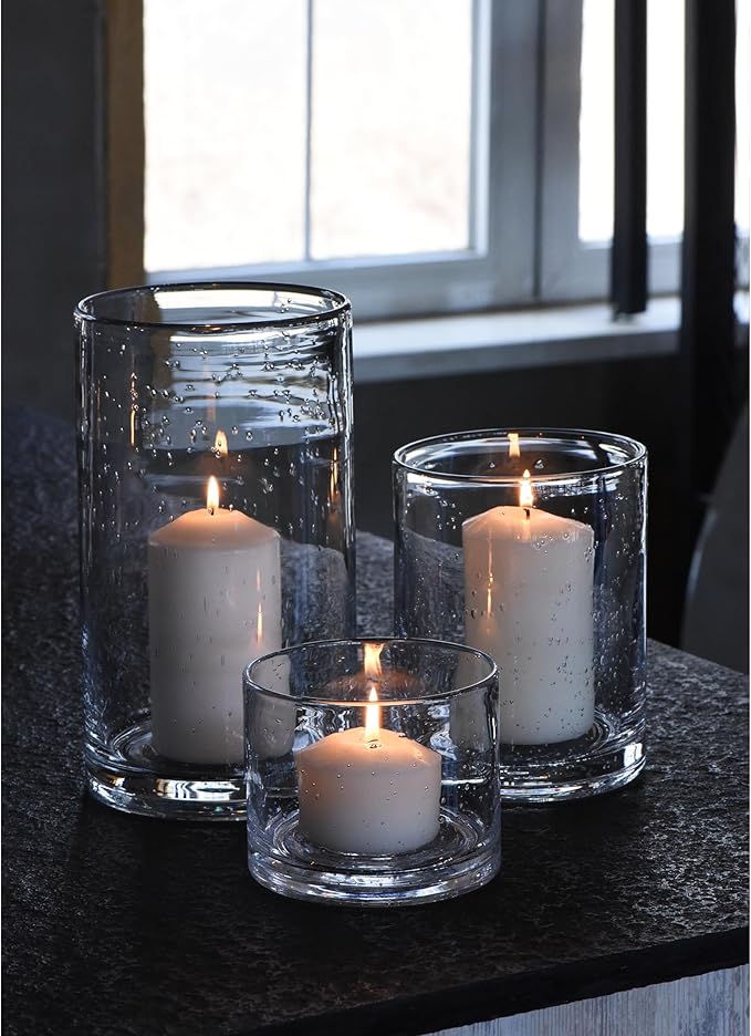 ARIAMOTION Hurricane Candle Holder for Pillar Glass Cylinder Vase Modern Rustic Centerpiece Clear Seeded Home Decor for Kitchen Table Living Room 8" H 1 Pack
