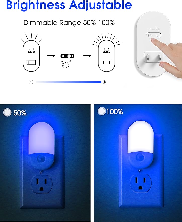 Blue Night Light, LOHAS Night Lights Plug into Wall[2 Pack], 0.6W LED Nightlight, Dusk to Dawn Sensor, 30/60LM Adjustable Brightness, Automatic Night Light for Kid, Bathroom, Nursery, Hallway