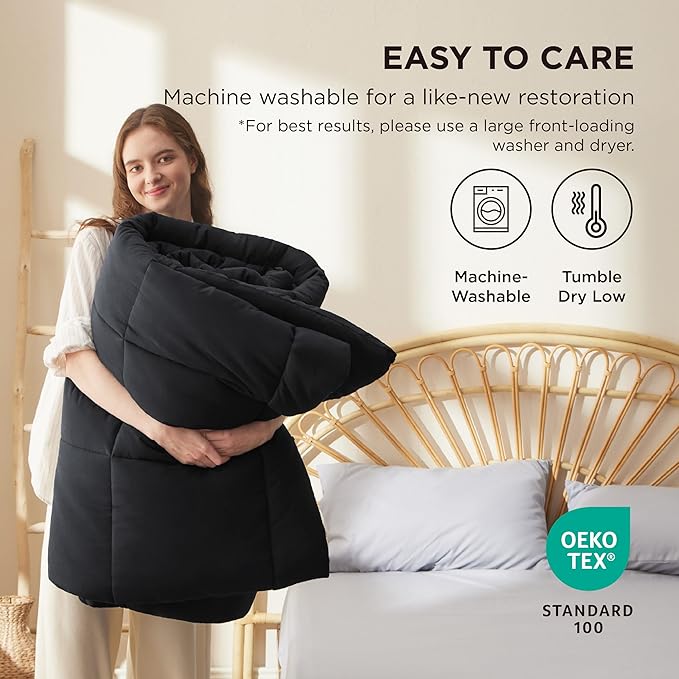Bedsure Comforter Duvet Insert - Quilted Comforters King Size, All Season Duvet, GentleSoft Down Alternative Bedding, with 8 Tabs, Gifts for Women/Men, Black, King 90 x 102 Inches