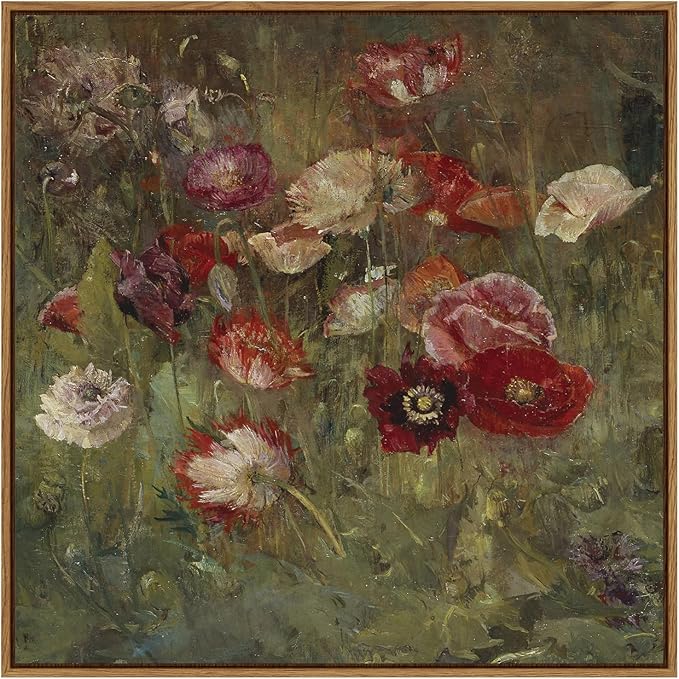 InSimSea Square Framed Canvas Wall Art, Classical Floral Scenic Paintings Wall Decor, Desk Decor, Rustic Flowers Wall Art Prints for Living Room Bedroom Bathroom, Office Home 16"x16"